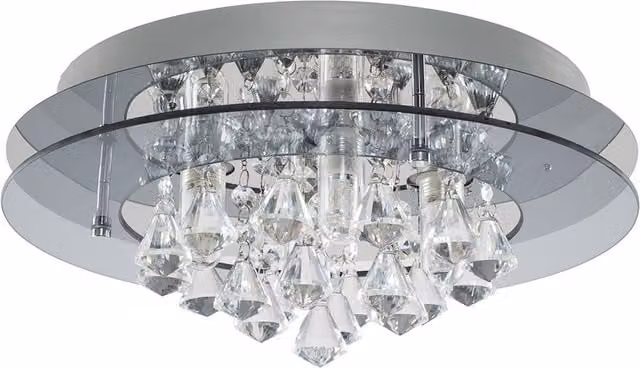 ValueLights Romano Clear Flush Ceiling Light in Transparent and Chrome Glass