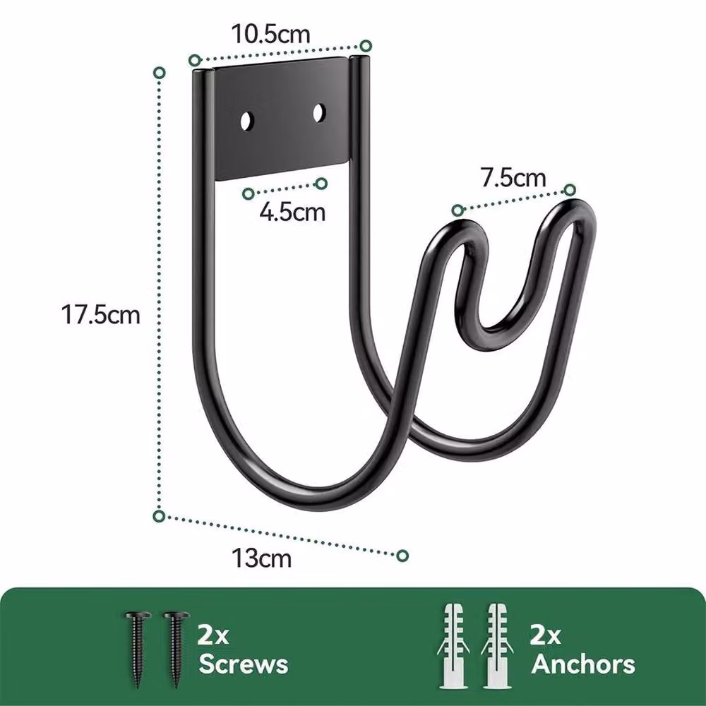 VOGREX Heavy Duty Metal Wall Mounted Garden Hose Holder Bracket in Black – 2