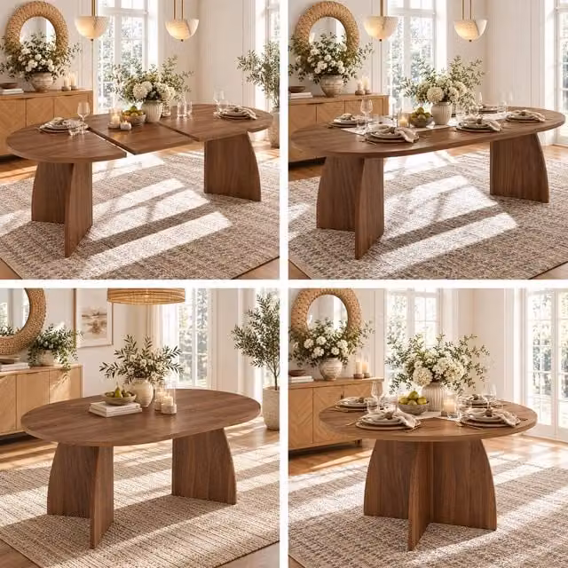 BTM Extendable Oval Dining Table in Walnut with Central Column Base – 1