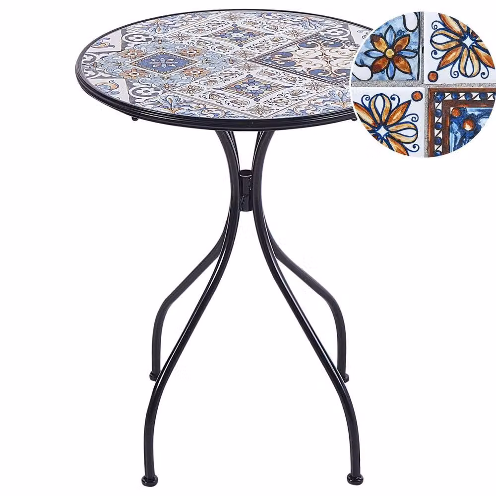 Wyld and Coco Garden Luxe 60cm Bistro Table in Black Powder Coated Iron with Multicolour Ceramic Mosaic – 2