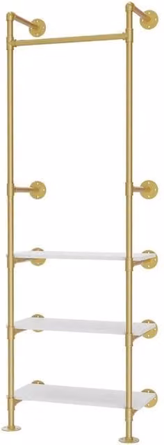 NESTLUNE Industrial Metal Wall Mounted Clothing Rack in Gold and White