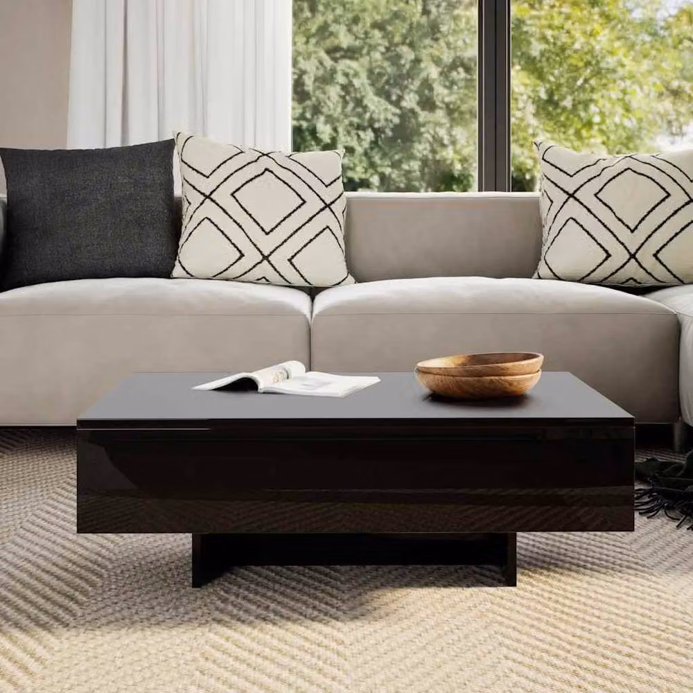 Berkfield Home Modern High Gloss Black Rectangular Coffee Table – 3