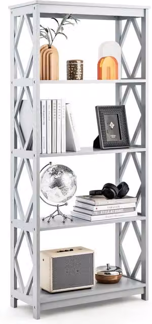 Costway 5-Tier Modern Freestanding Bookshelf in Grey