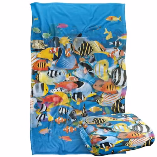 JQ Licensing Royce Mcclure Tropic Fish Day Dive Silky Touch Super Soft Fleece Throw Blanket, Multicolour, W: 91 cm, L: 147 cm – 1