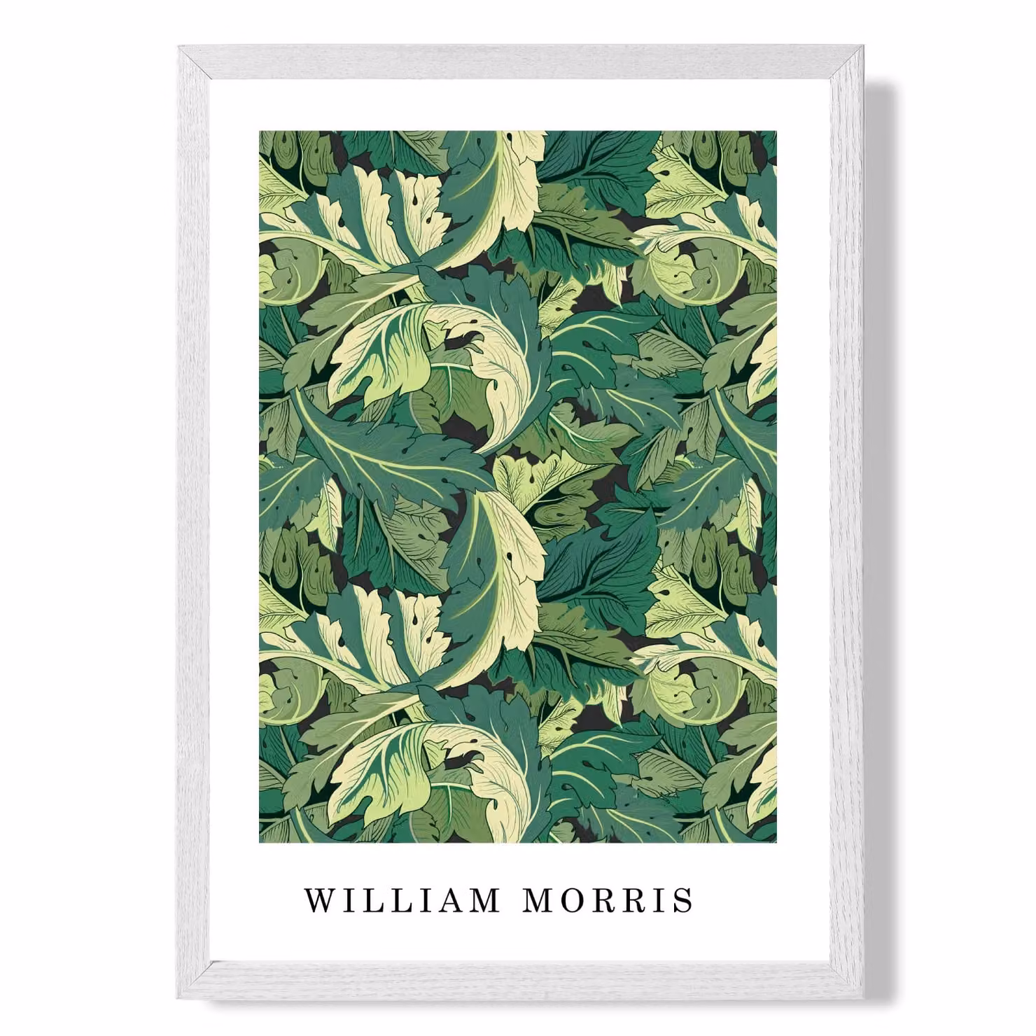 ARTZE William Morris Acanthus Floral Art Print in Bright Green with White Frame, A4 – 2