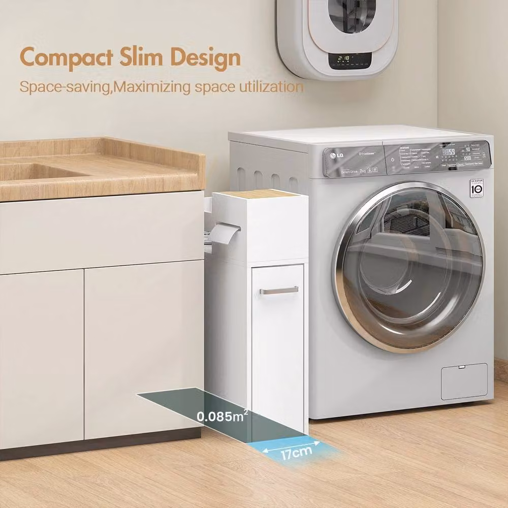 VOGREX White Slim Freestanding Bathroom Cabinet with Wheels and Shelves, W/D/H: 17.0 x 50.0 x 75.0 cm – 2