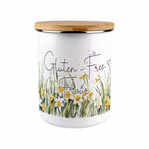 Purely Home Floral Daffodil Extra Large Canister in Yellow and White with Bamboo Lid