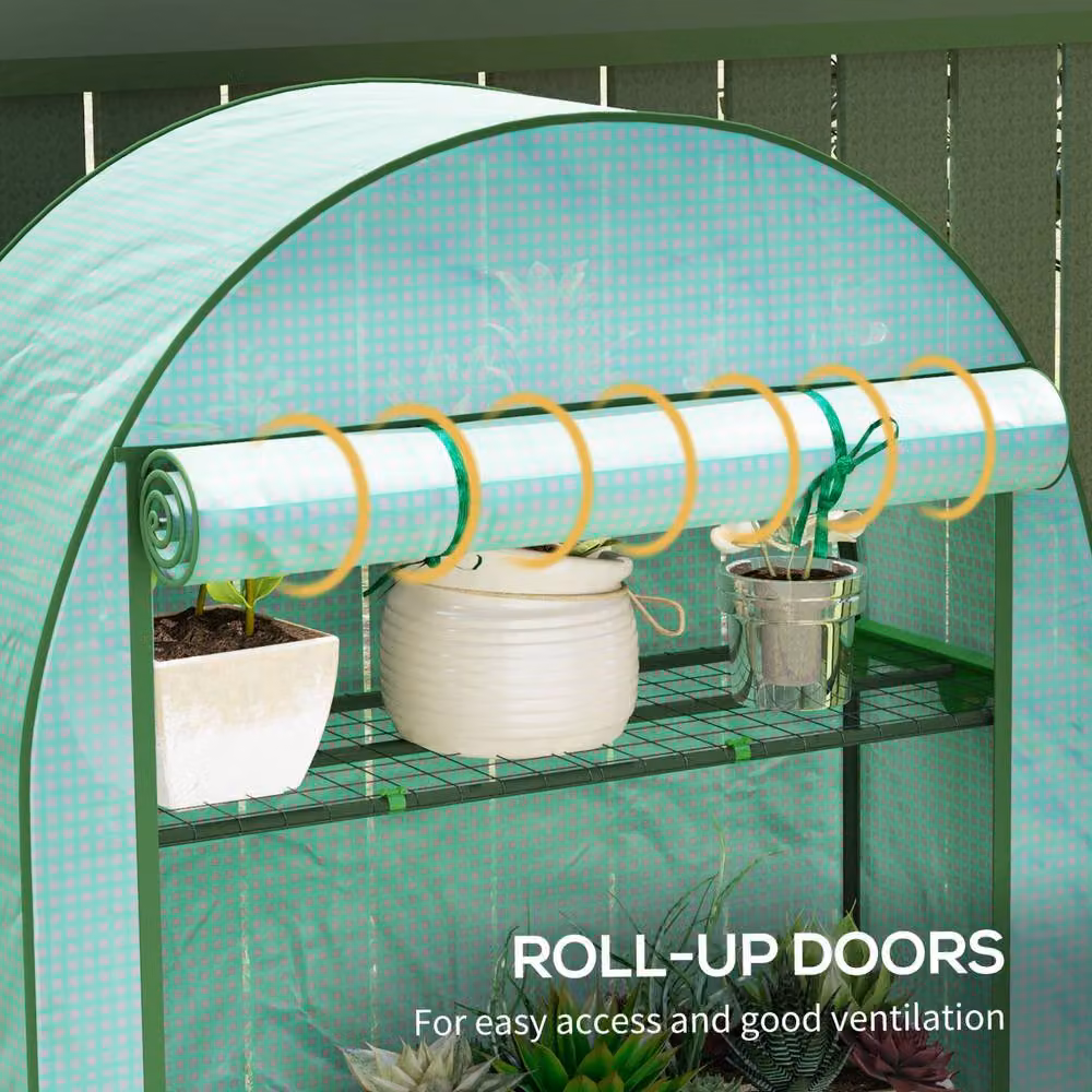 STILVORA 4 Tier Mini Greenhouse with Roll-Up Door in Green, H 160 x W 105 x D 45 cm – 5