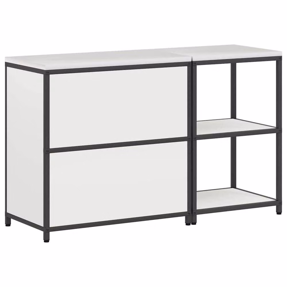 Berkfield Home 2-Piece Metal Storage Unit Set with Hinged Doors and Open Shelves in Matt White – 3