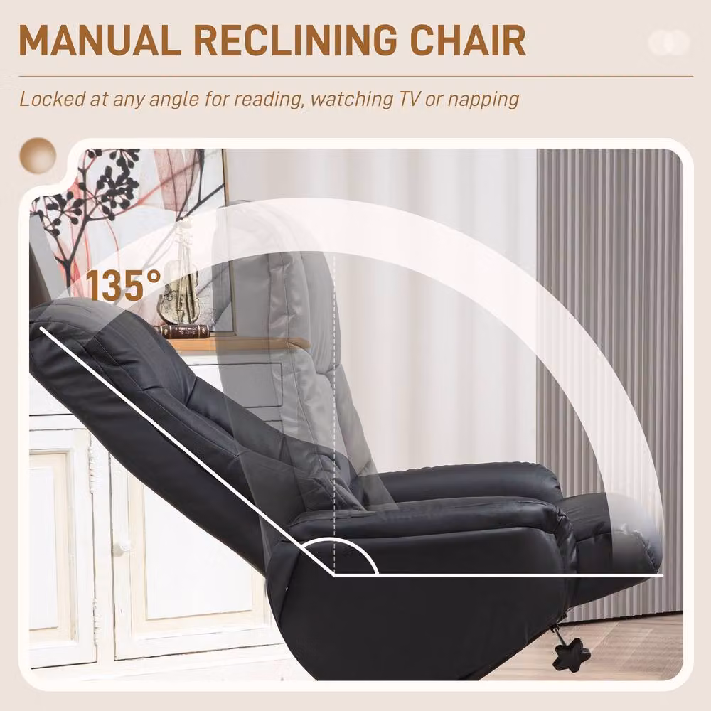 STILVORA Modern Black Synthetic Leather Recliner Armchair with Ottoman – 4