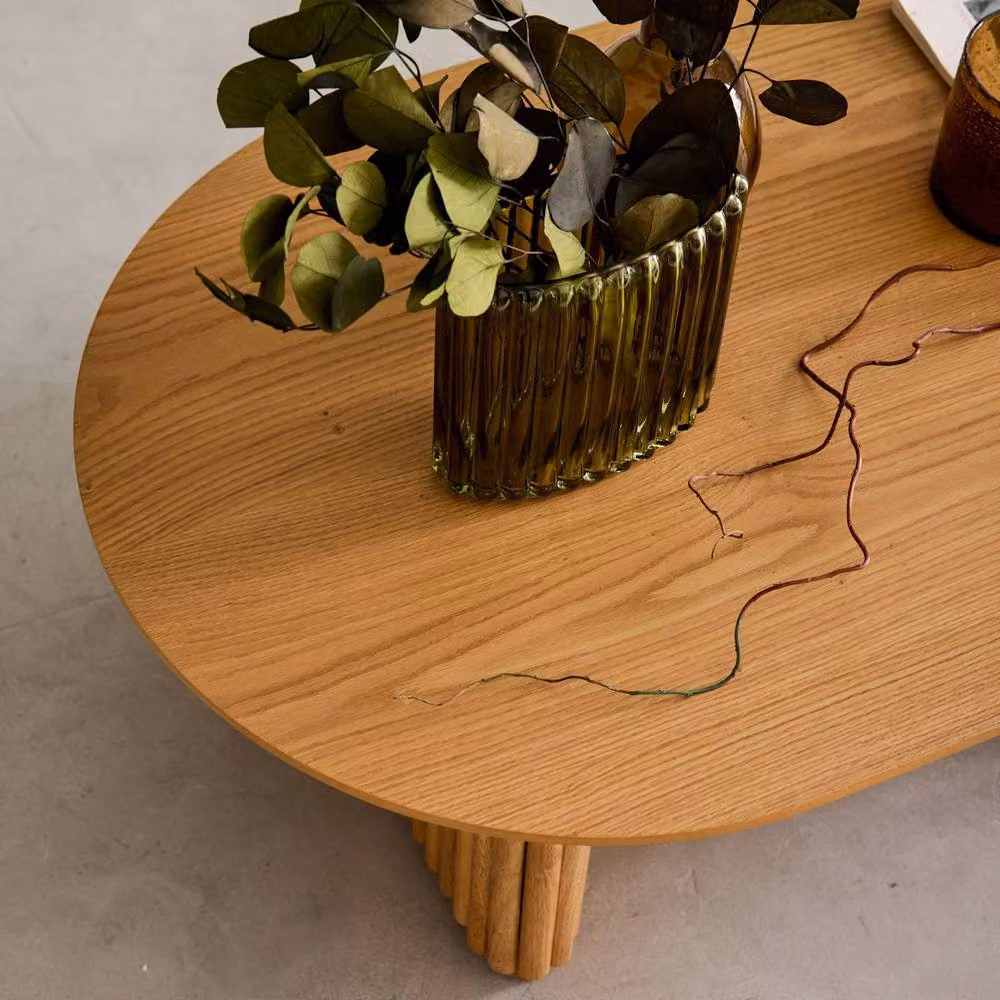 Sweekeek Oval Coffee Table in Brown Oak Veneer and Rubberwood, W/D/H: 65 x 35 x 12 cm – 3