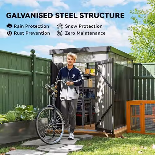 Outsunny Grey Galvanised Steel Garden Shed with Single Door, Windows and Roof Vent, W/D/H: 162 x 259 x 201 cm – 3