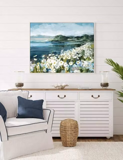 Gallery Direct Wild Daisy Bay Rectangular Framed Canvas Wall Art in Blue Mix