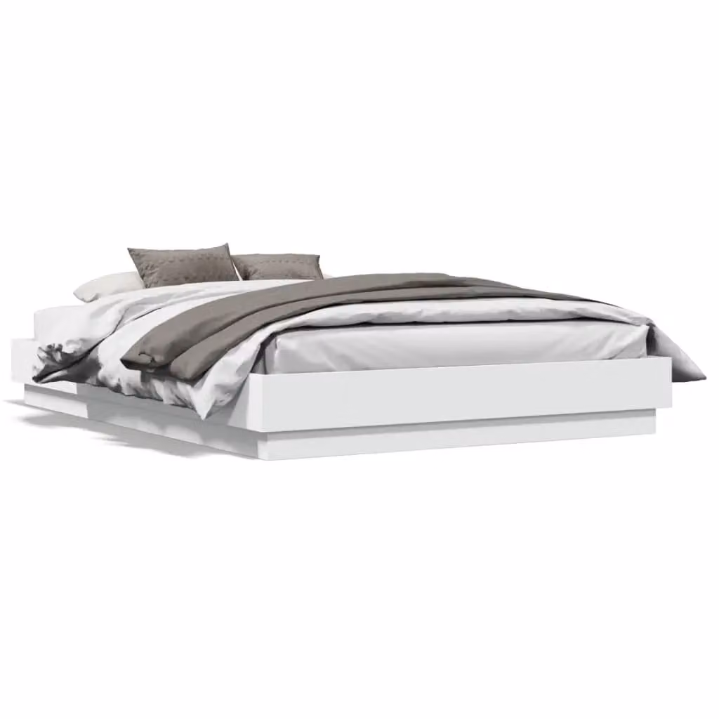 Berkfield Home White Engineered Wood Bed Frame with Flat Fixed Wood Slats W/D/H: 140 x 190 cm – 2