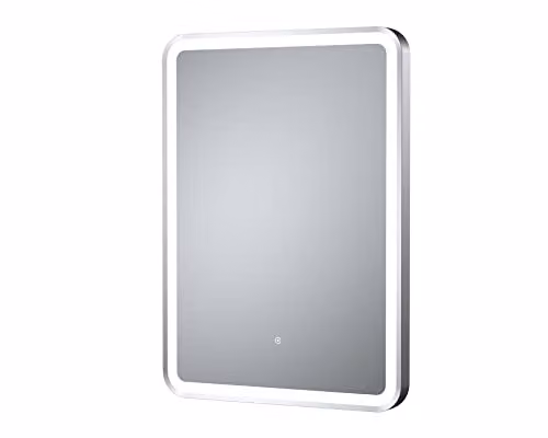 nuie Modern Rectangular LED Bathroom Wall Mirror in Silver, W/D/H: 70 x 50 x 1.7 cm