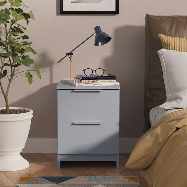 Ready Assembled 2 U Dover 2 Drawer Bedside Cabinet in Light Blue