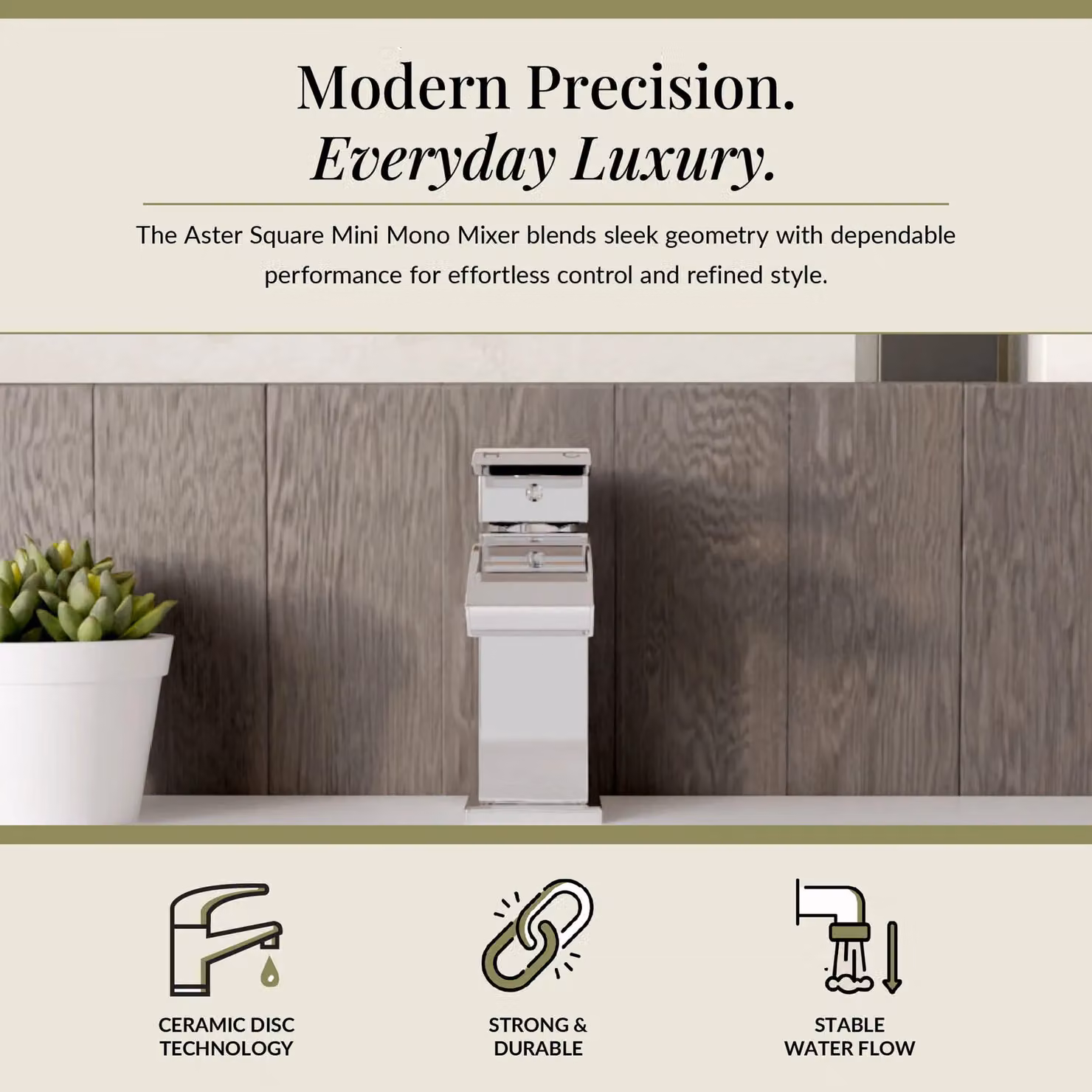 Balterley Contemporary Square Single Lever Deck Mounted Mono Basin Mixer Tap with Push Button Waste, Chrome/Silver, W: 48 mm x D: 131 mm x H: 137 mm – 2