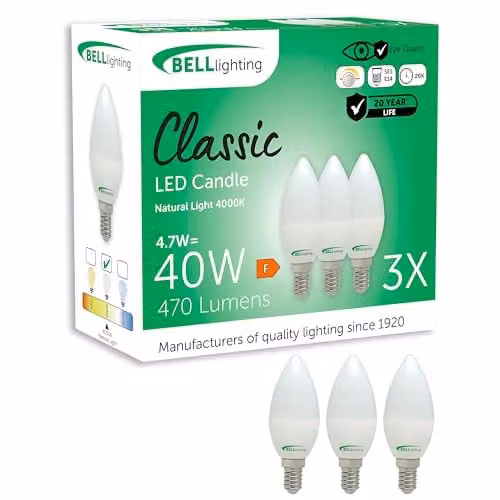 BELL Lighting E14 Dimmable LED Candle Light Bulbs, Cool White, Pack of 3 – 1