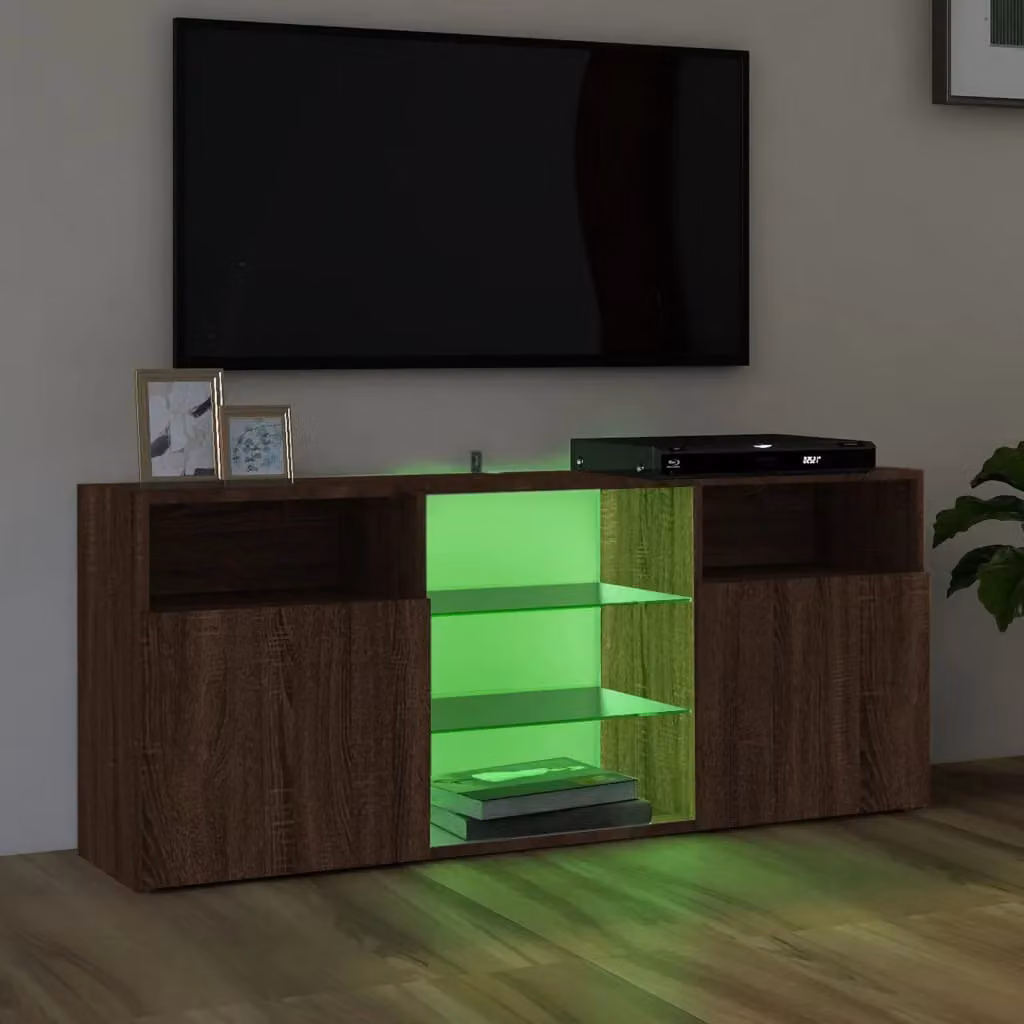 Berkfield Home Modern TV Cabinet with LED Lights in Brown Oak, W/D/H: 120 x 50 x 50 cm – 2