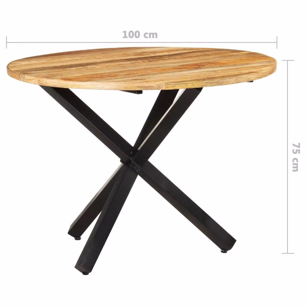 Berkfield Home Beautiful Round Dining Table in Brown Rough Mango Wood, W/D/H: 100 x 100 x 75 cm – 3
