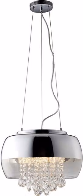Milagro Luna Pendant Lamp in Chrome and Yellow Glass with Crystal Effect, Diameter: 40 cm