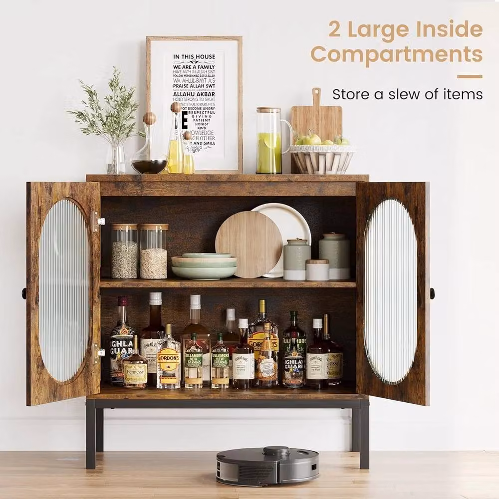 VOGREX Brown Boho Rattan and Wood Freestanding Sideboard Storage Cabinet for Kitchens – 4