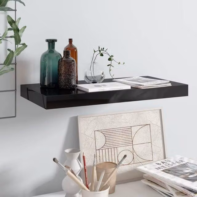 Berkfield Home Floating Wall Shelf in High Gloss Black, W: 50 cm, D: 23 cm, H: 3.8 cm – 1