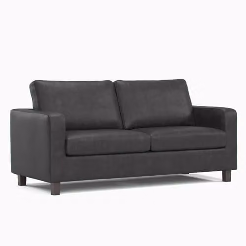 Furnishings For Less UK York 3 Seater Sofa in Black Faux Leather with Square Arms and Solid Wood Frame, W/D/H: 173 x 75 x 86 cm – 1