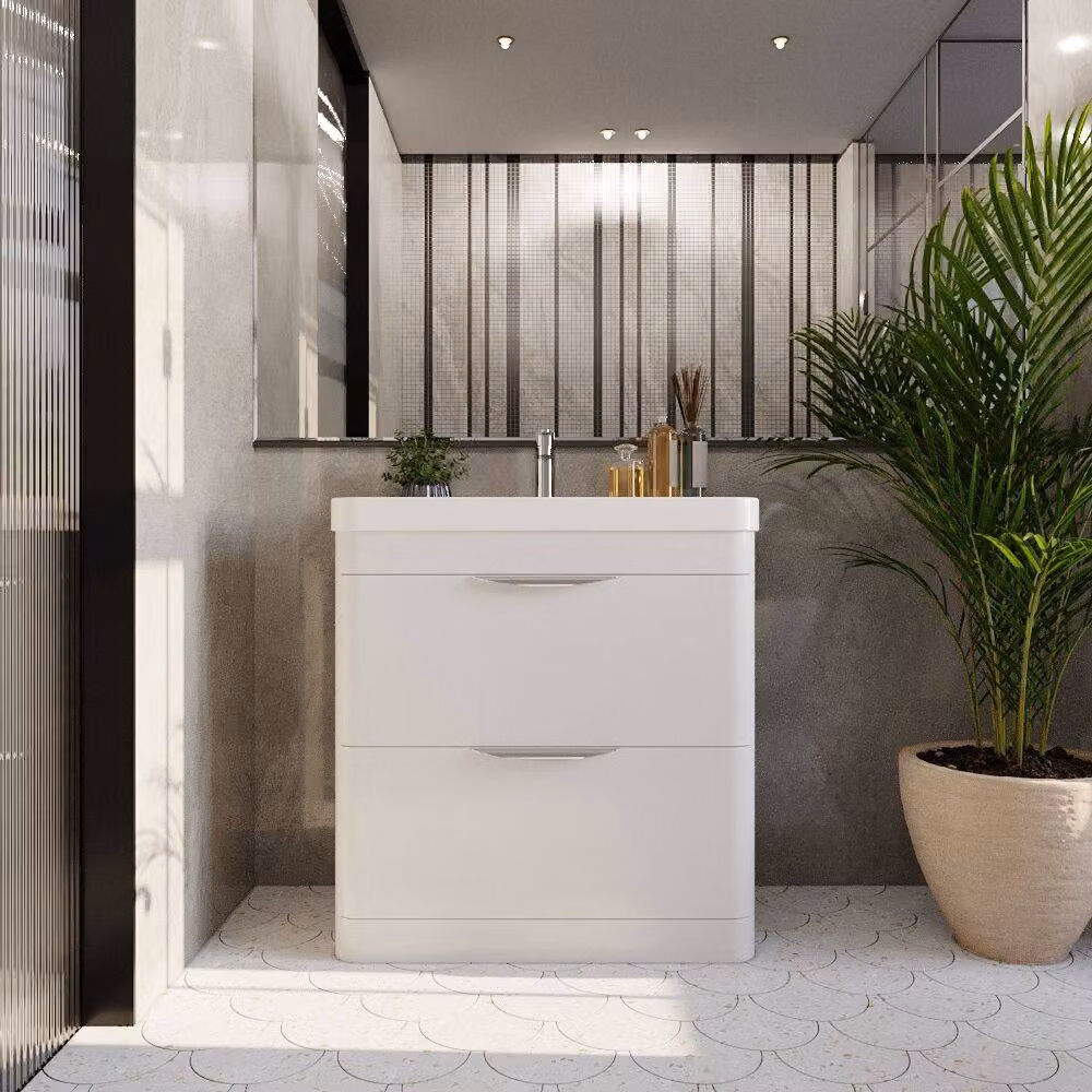 Balterley Wave 800mm Floor Standing 2 Drawer Ceramic Basin in Gloss White – 2