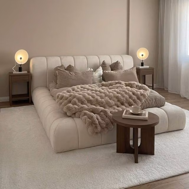 Stratus Interiors Cloud Bubble Low Platform Bed with Upholstered Frame in Brown and Beige, Single – 1