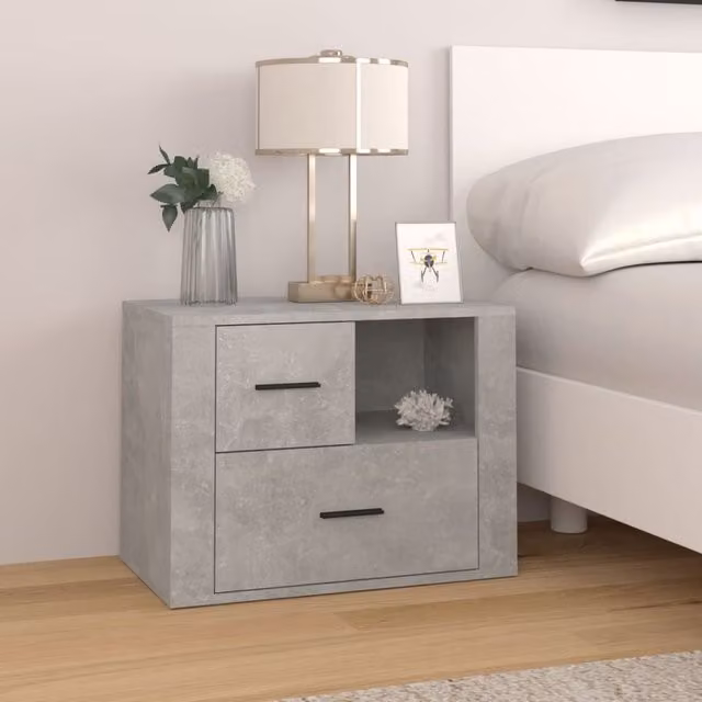 Berkfield Home Bedside Cabinet in Concrete Grey, W: 60 cm, D: 36 cm, H: 45 cm – 1