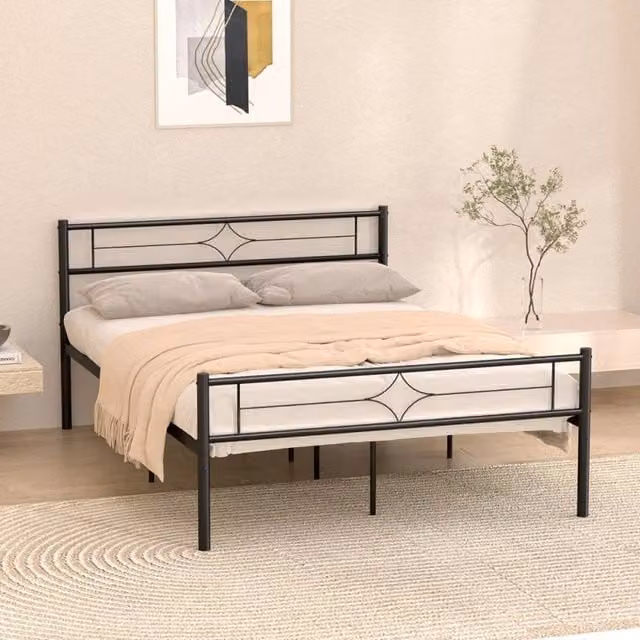 SPETLEK Metal Double Bed in Black, W: 135 cm, L: 190 cm – 1