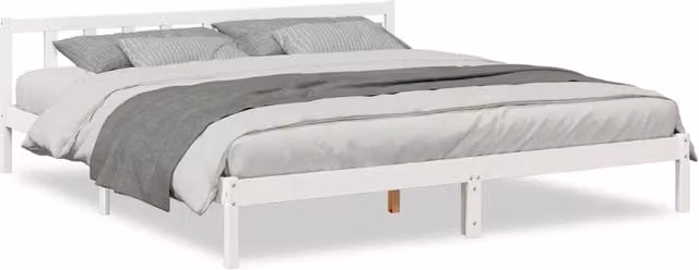 Berkfield Home Extra Long Solid Wood Pine Bed Frame in White W/D/H: 200 x 31 x 210 cm
