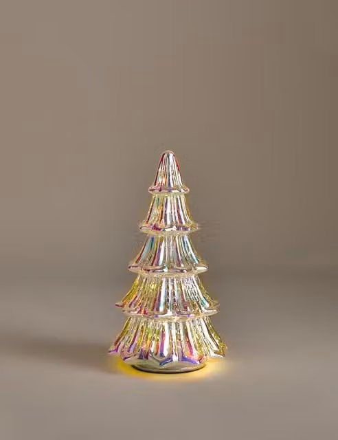 M&S Iridescent Light Up Glass Tree Christmas Pendant Decoration in Multicolour and White