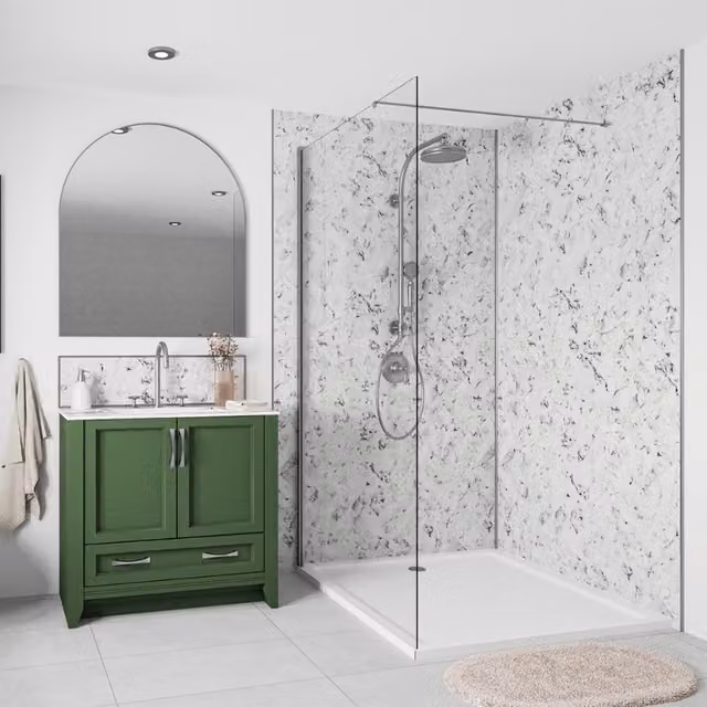 Wetwall Carrara Marble Herringbone Bathroom Wall Panel, White, W: 244 cm, H: 120 cm, D: 0.4 cm