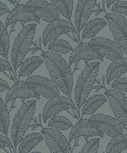 Grandeco Vertical Attitude Palm Leaves Botanical Floral Wallpaper in Green, Grey and White
