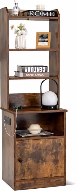 Costway Brown Industrial Wood Nightstand and Sofa Side Table