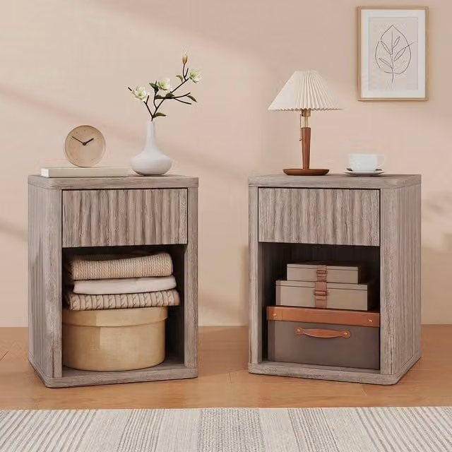 HOMCOM Modern Nightstand with Drawer and Open Shelf in Grey