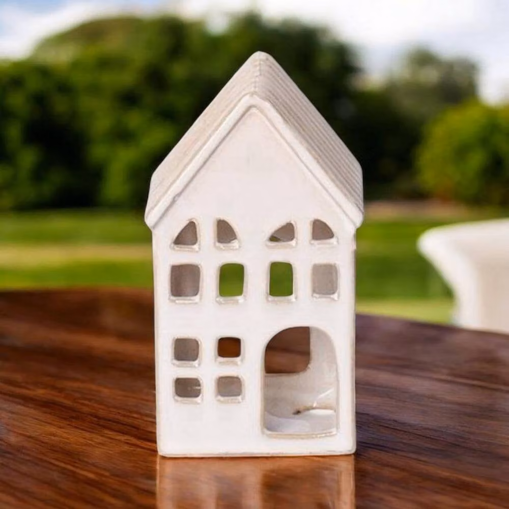 Minster Ceramic Tealight Holder in White and Beige, W: 6 cm, D: 7 cm, H: 12 cm – 2