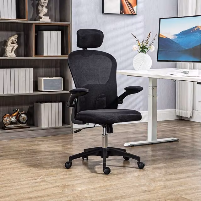 Vinsetto Mesh Task Chair with Rotatable Headrest, Armrests and Castors, Black