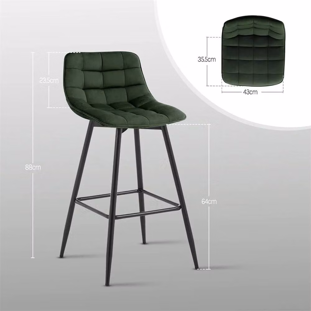 Nordara Set of 2 Modern Velvet and Metal Bar Stools in Dark Green – 2