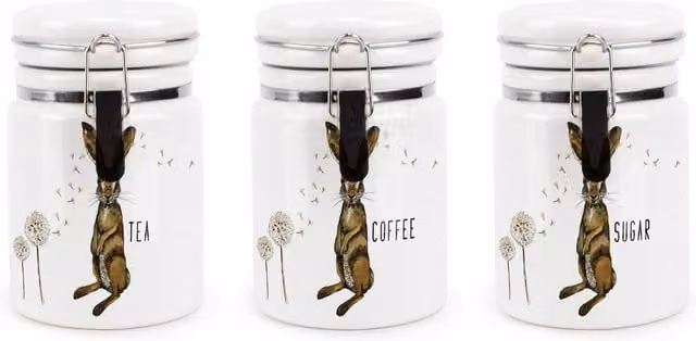 Purely Home Floral Ceramic Tea, Coffee and Sugar Storage Canister Set in Brown and White