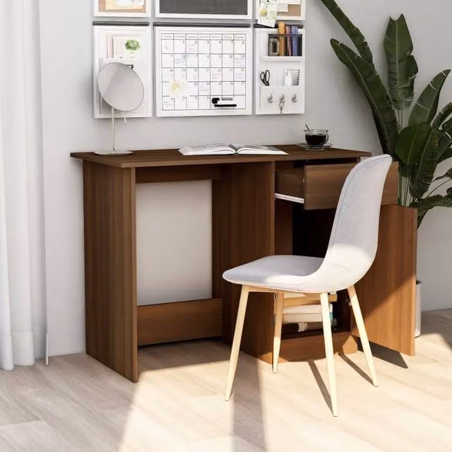 Berkfield Home Modern Writing Desk in Brown Oak, W/D/H: 100 x 50 x 76 cm