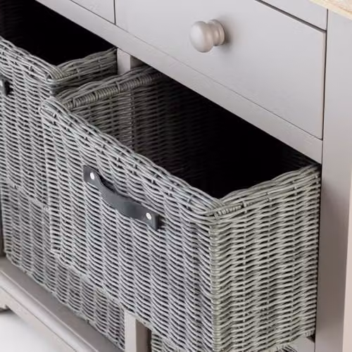 Florence Dove Grey Sideboard with 2 Drawers and 4 Removable Storage Baskets, Acacia Wood Top, W/D/H: 96 x 42 x 85 cm – 3