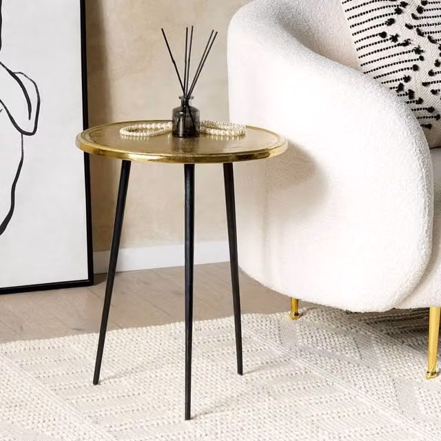 Wyld and Coco Round Metal Side Table with Gold Top and Black Legs, Diameter: 43 cm, Height: 43 cm – 1