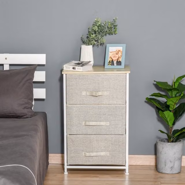 HOMCOM 3 Tier Drawer Cabinet Organiser with Metal Frame, Grey