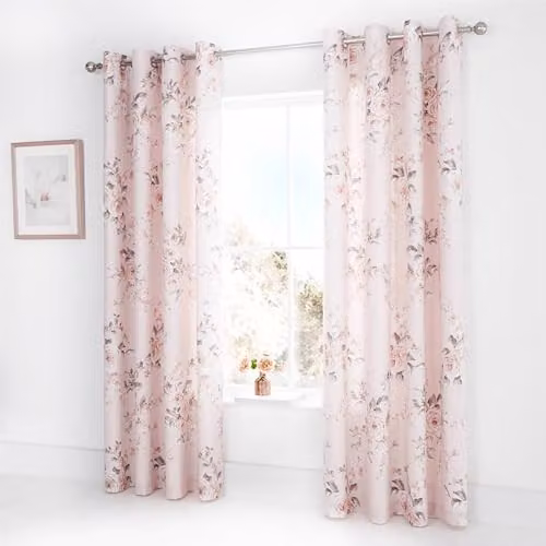Catherine Lansfield Canterbury Floral Lined Eyelet Curtains, Pink, W: 167.64 cm, H: 182.88 cm – 1