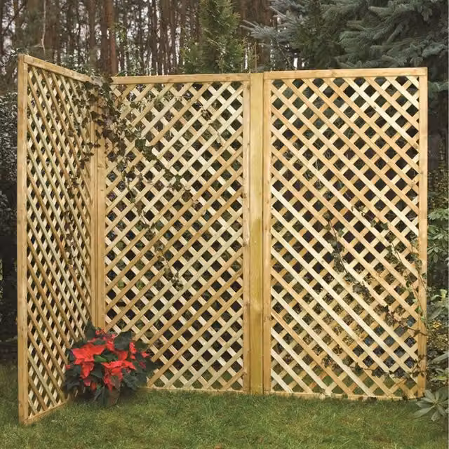 Primrose Wooden Trellis and Plant Support Screening Panel, Brown and Yellow, Height: 90 cm