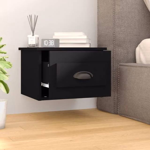 Berkfield Home Elegant Wall-mounted Bedside Cabinet in Black, W: 41.5 cm, D: 36 cm, H: 28 cm
