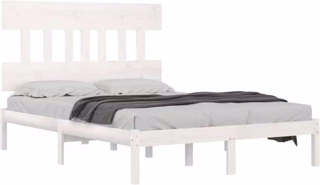 Berkfield Home Beautiful Solid Wood Pine Bed Frame in White, W/D/H: 140 x 200 x 145.5 cm – 1